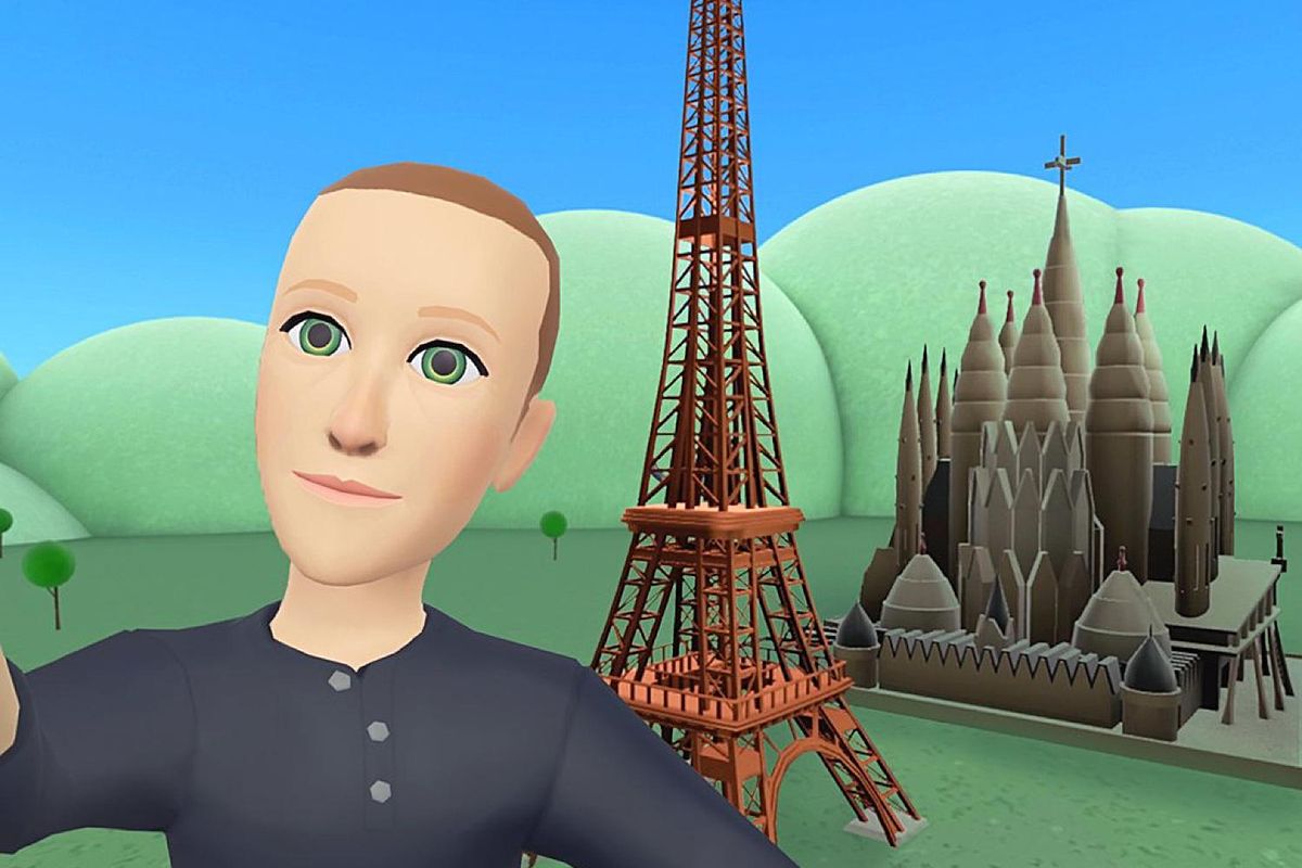 A selfie of Mark Zuckerberg's avatar in the metaverse platform Horizon Worlds.