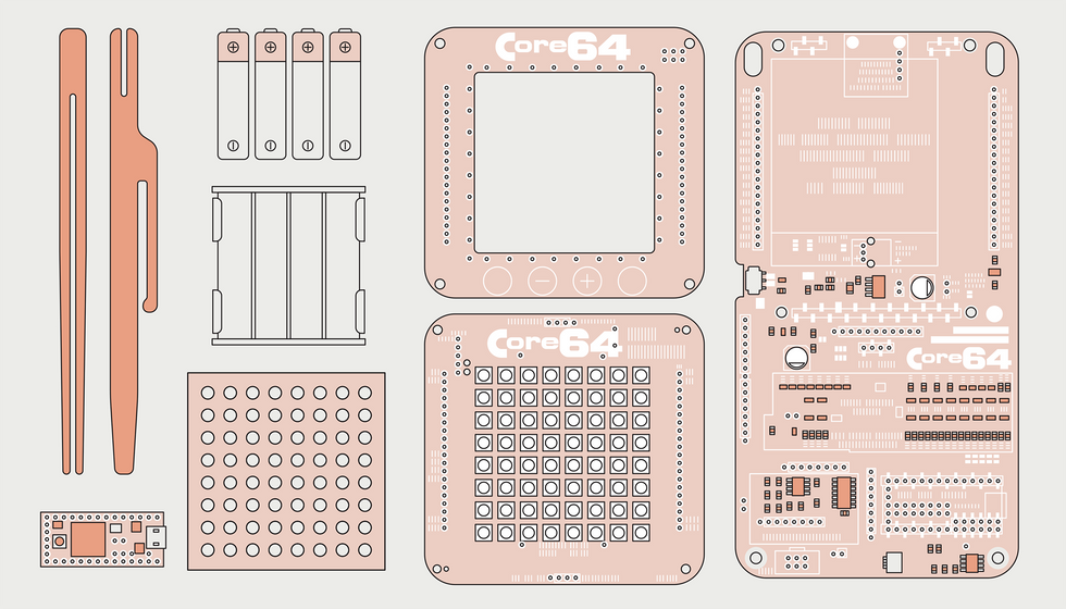 A set of circuit boards and a small microcontroller.