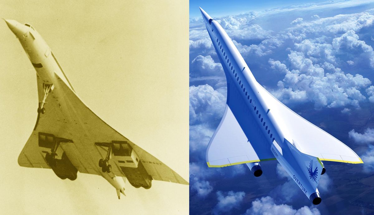 A side by side comparison of the Concorde and Overture airliners.
