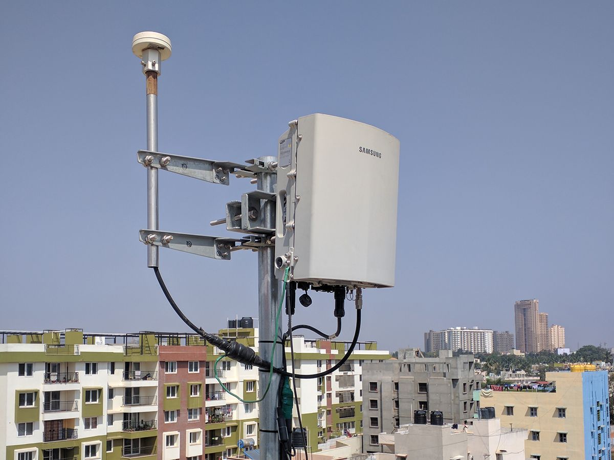 A small cell on a terrace of a building in Bangalore, India