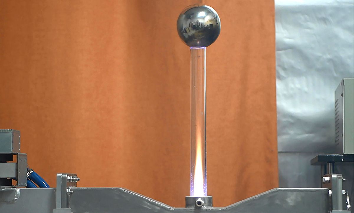 A steel ball can get suspended in the air by the pressure from a plasma jet.