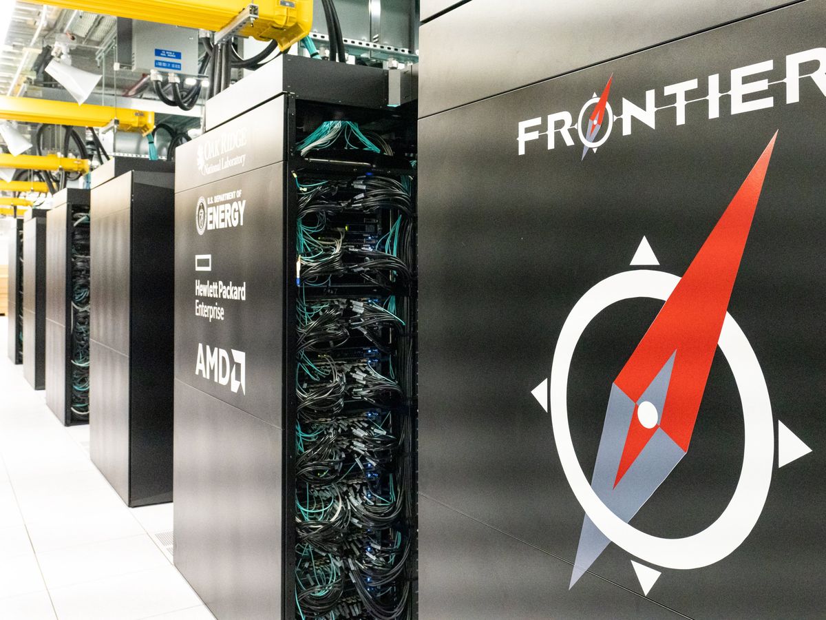 A supercomputer labelled Frontier.