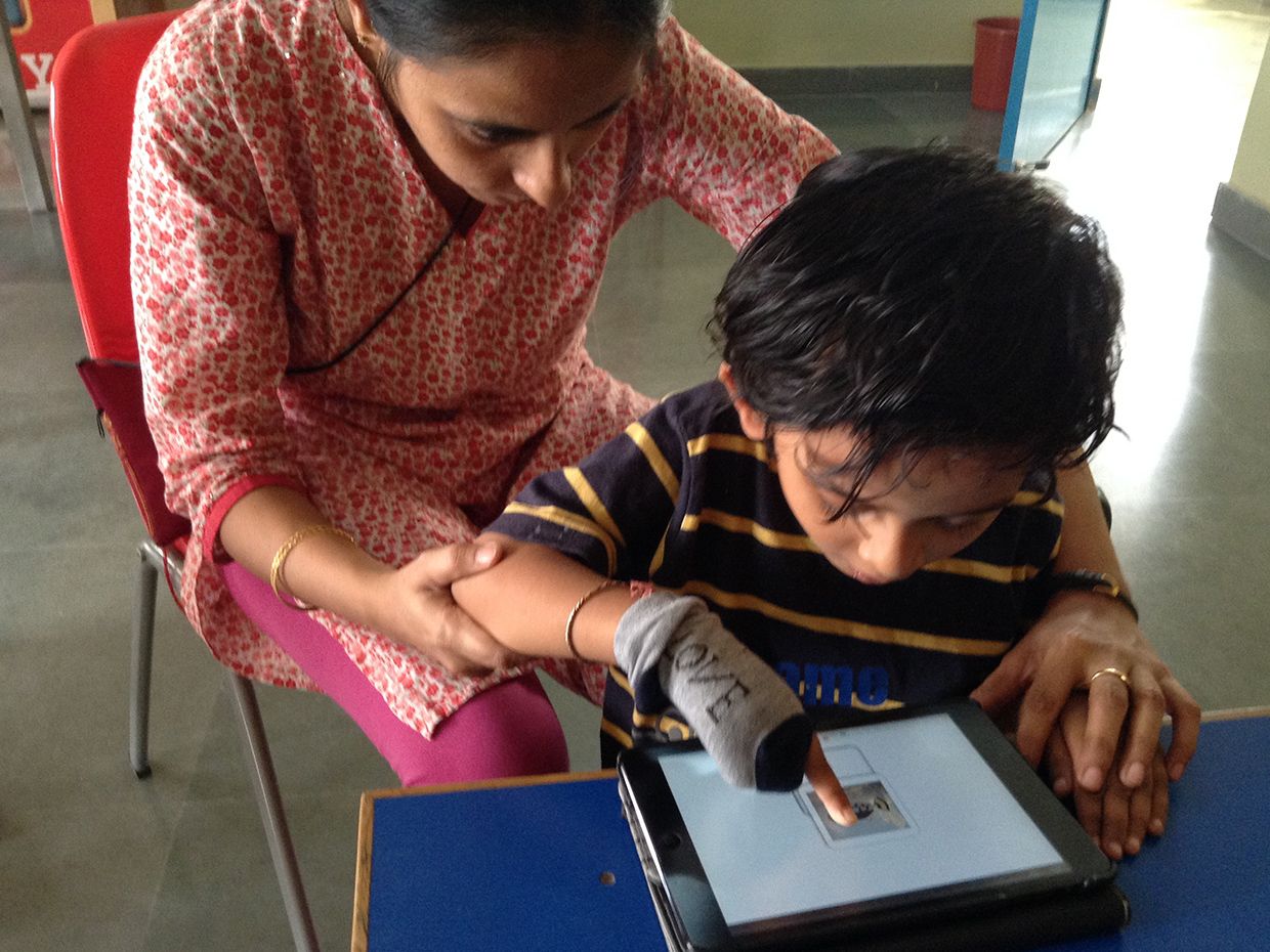 A Tamana student using tablet-based software.