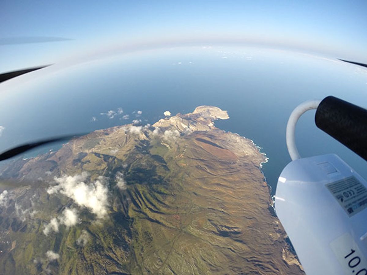 A view of Ascension Island from a GoPro attached to a UAV