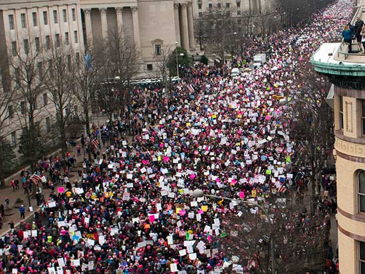 A view of demonstrators marching on Pennsylvania Avenue during the Women's March on Washington on January 21, 2017 in Washington, DC. Photo: Noam Galai/WireImage/Getty Images