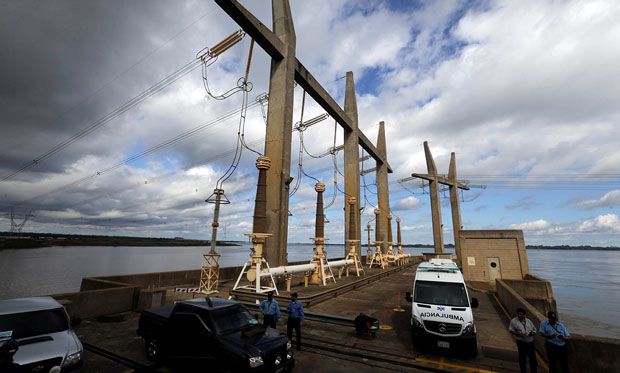 A photo of the electric transmission line at the hydroelectric dam in Paraguay in May 2017.