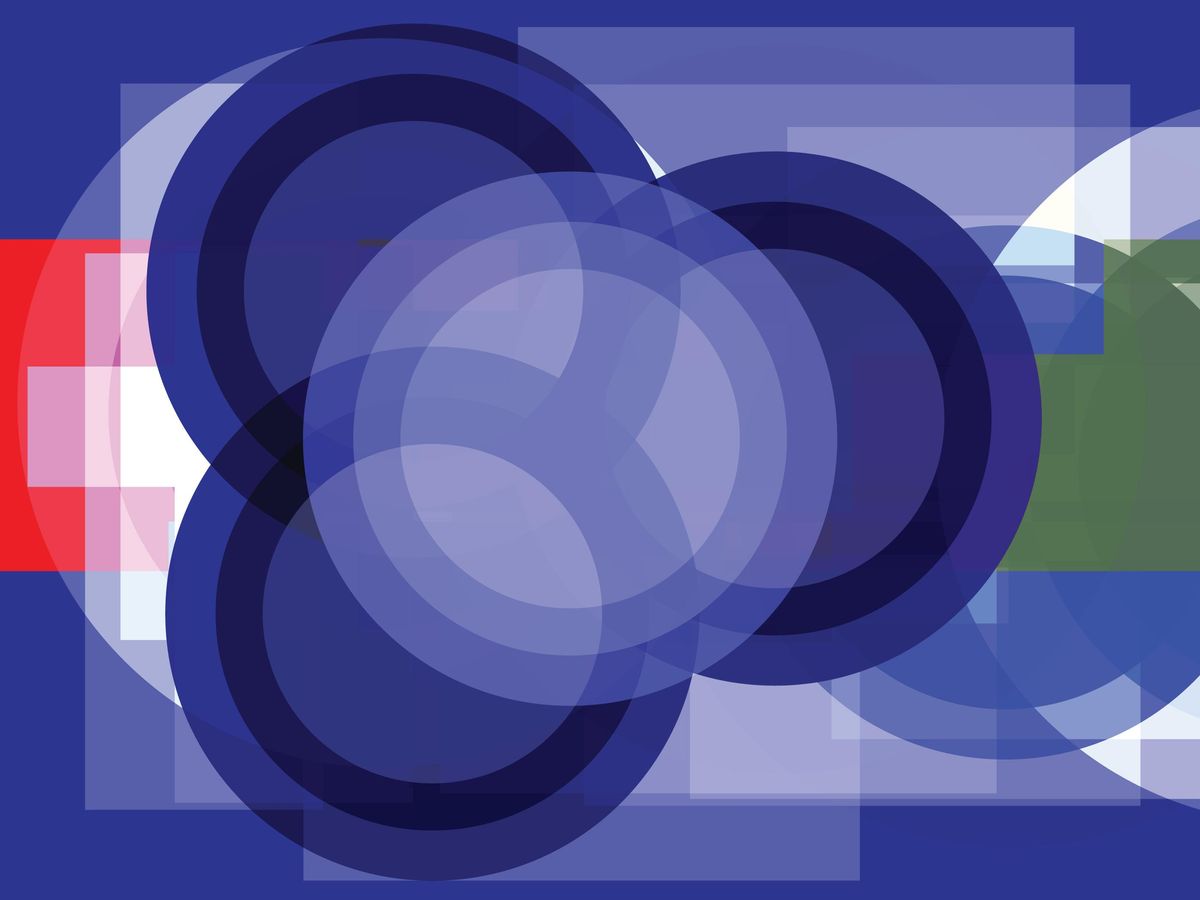 Abstract illustration of overlapping circles and squares