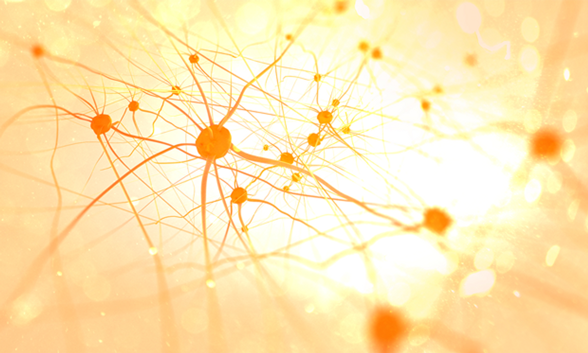 Abstract image of neurons on a faint yellow background.
