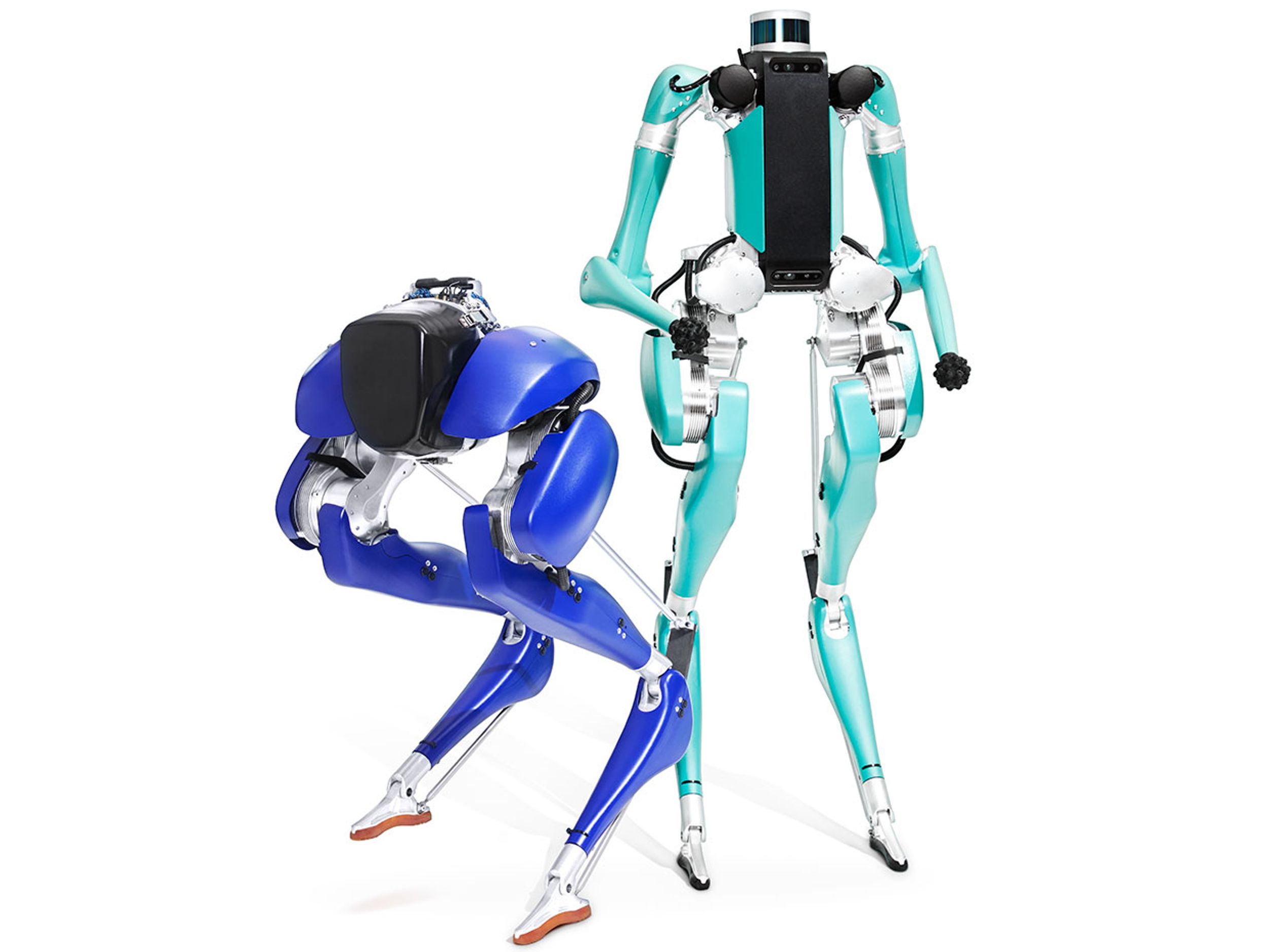 Agility Robotics designed its legged robots Cassie [left] and Digit to move in a more dynamic fashion than regular robots do.