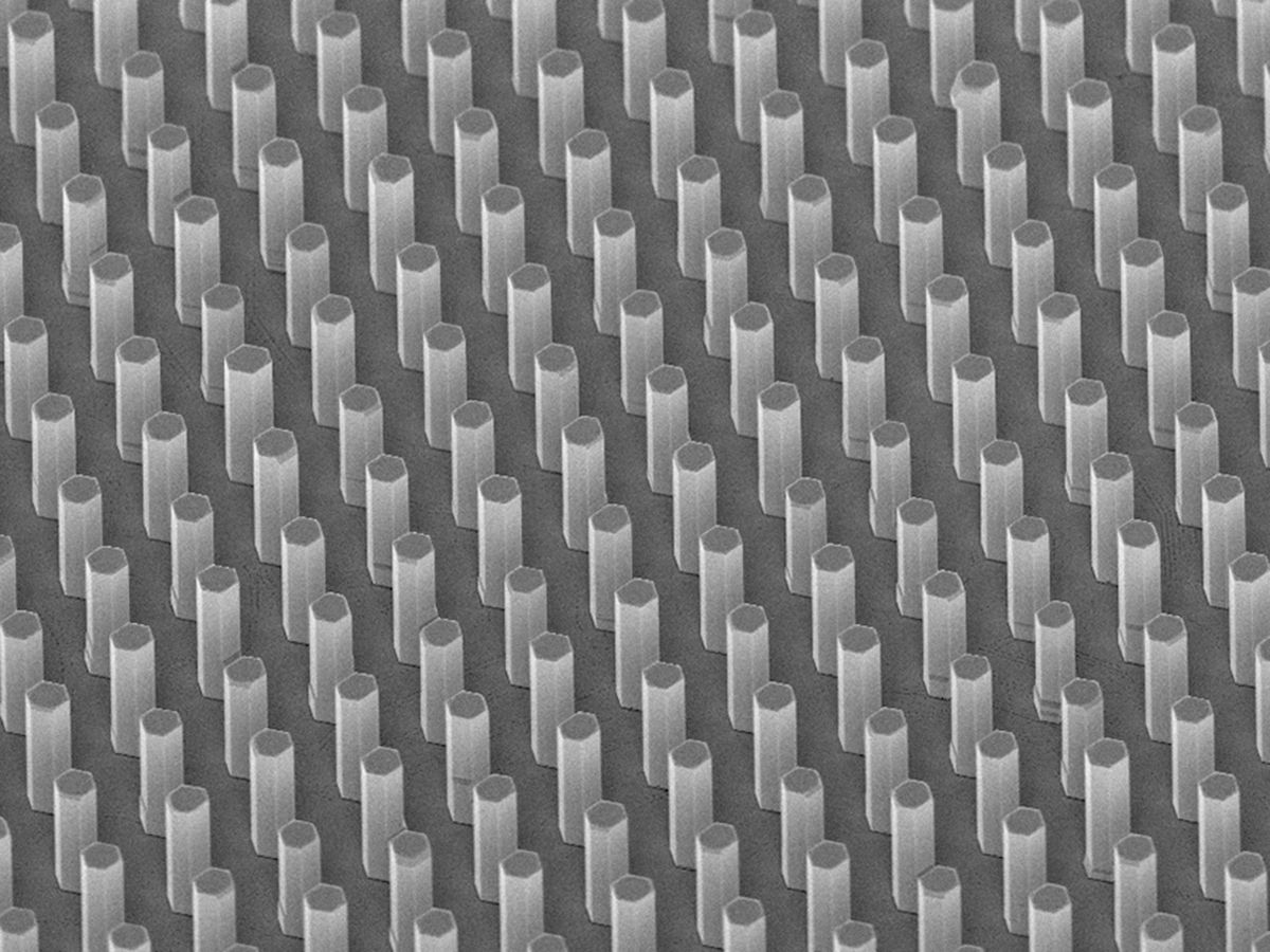 Aledia's gallium nitride nanowire LEDs on 200-mm silicon wafers.