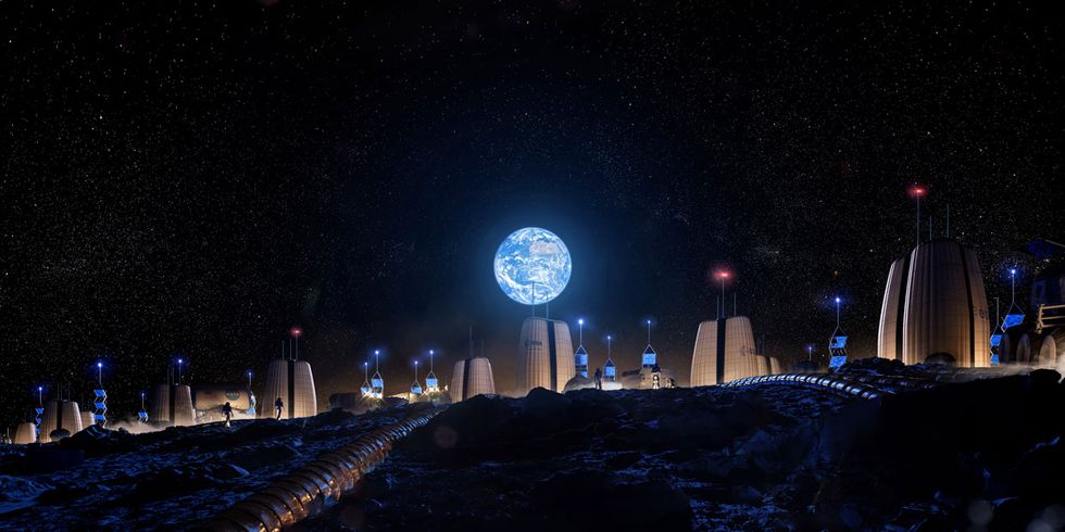 An artist\u2019s rendering shows Skidmore, Owings & Merrill\u2019s vision for an expanding lunar colony.