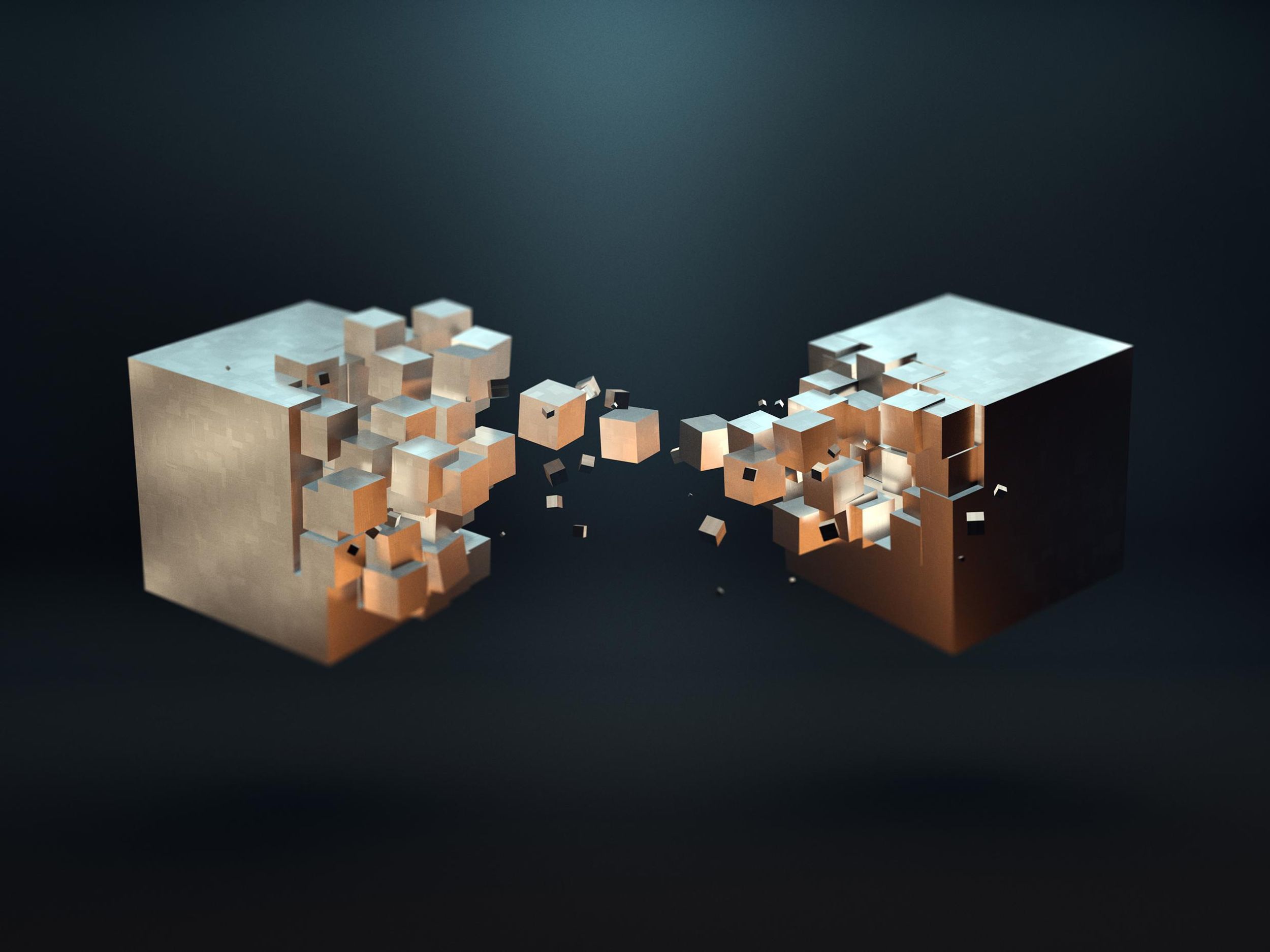 An artists impression of two blockchain blocks trying to communicate with each other.