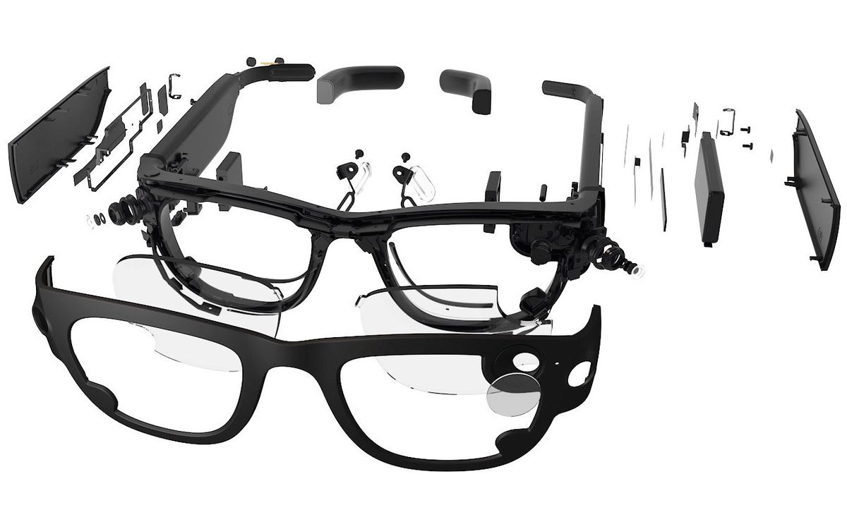 An exploded view of AR glasses