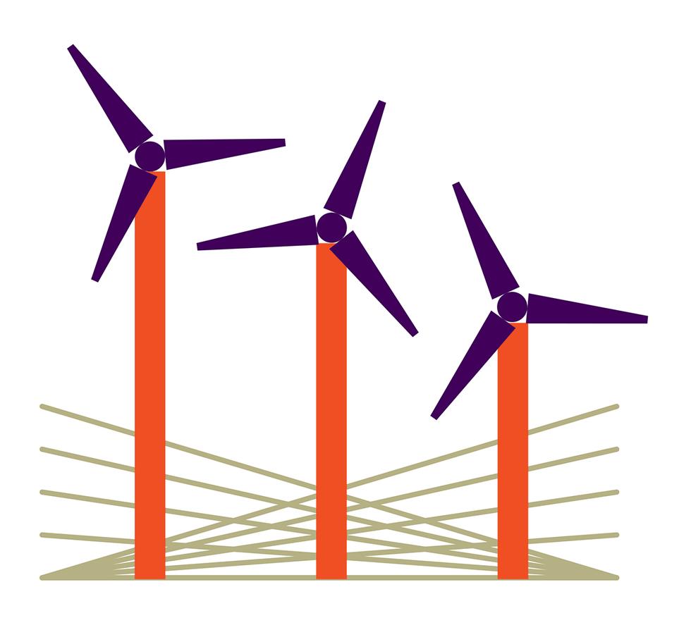 An illustration of 3 windmills.