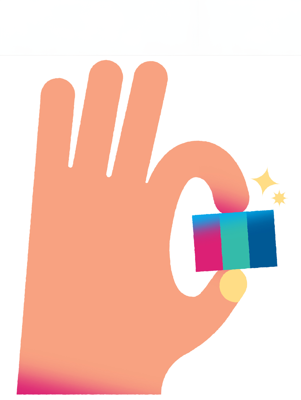 An illustration of a hand holding a 3 colored square.  