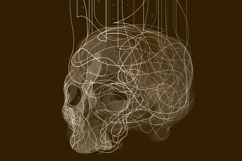 An illustration of a skull made up of squiggly lines.  