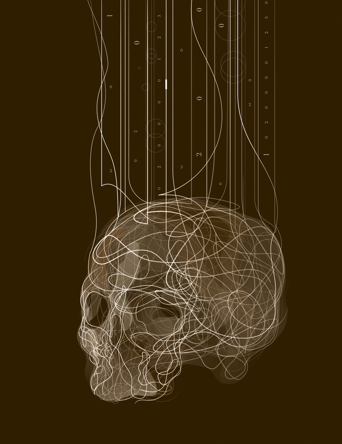 An illustration of a skull made up of squiggly lines.  