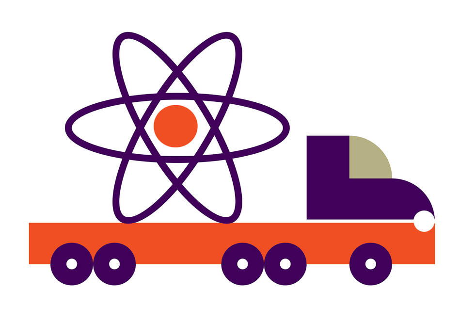 An illustration of a truck with an atom on the flatbed.