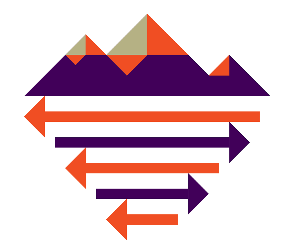An illustration of mountains with alternating arrows underneath.