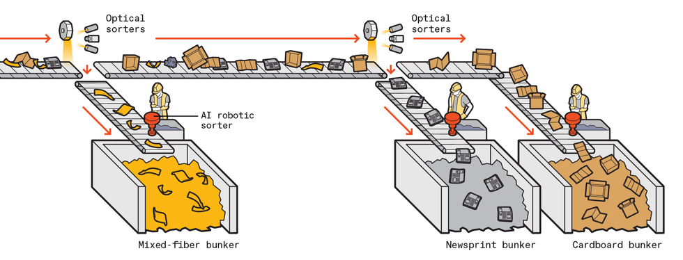An illustration of the process in the sorting line.