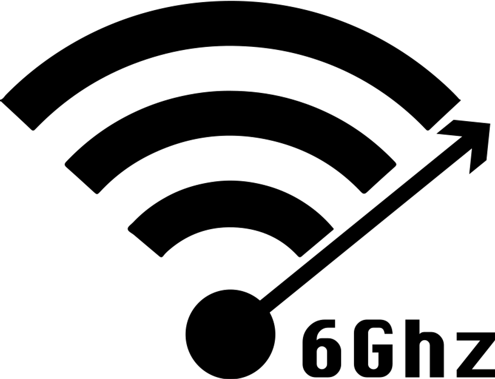 An illustration of the wifi signal and an arrow near the word \u201c6Ghz.\u201d