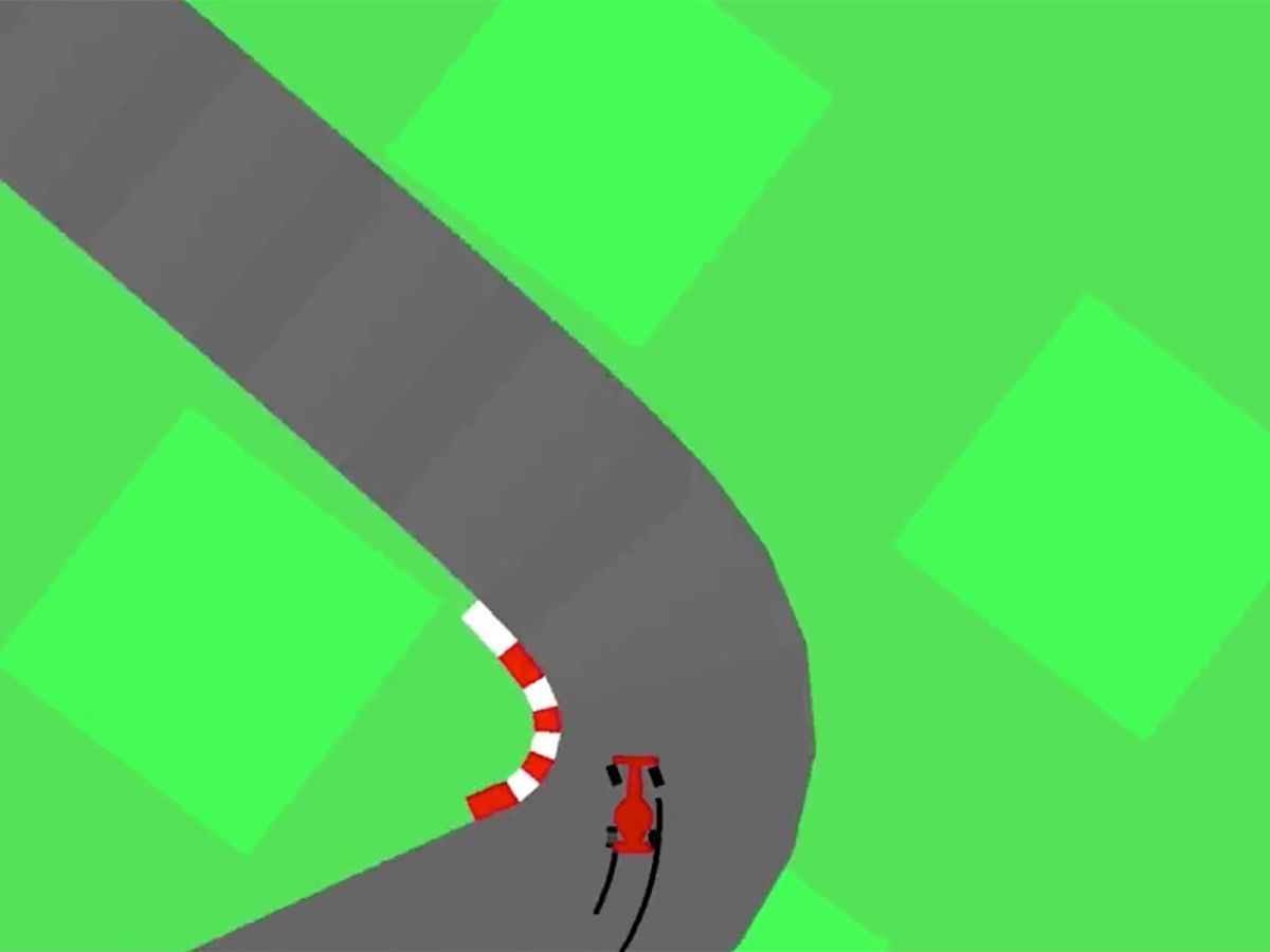An illustration shows a vehicle rounding a curve in a road.
