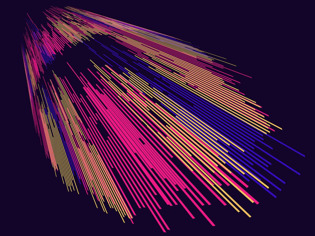 An illustration shows brightly colored lines cascading from the left to the right of the image.