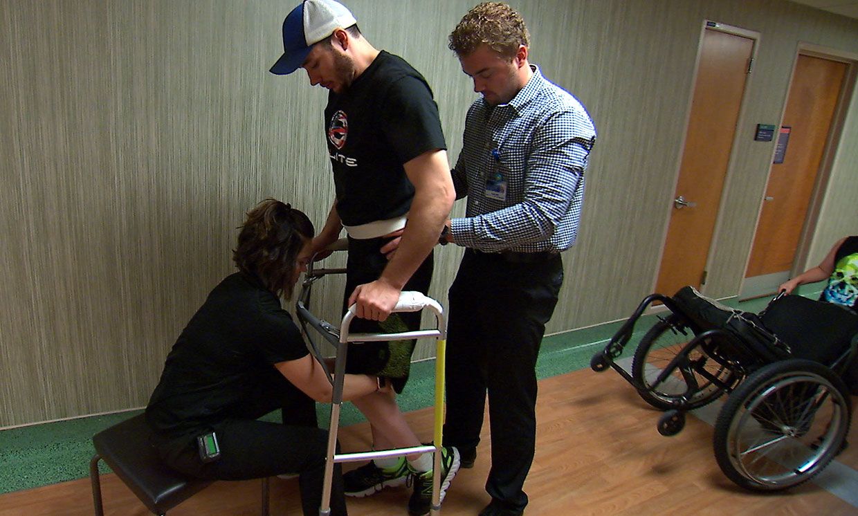 An implanted stimulator helped Jered Chinnock, who was paralyzed in a snowmobile accident, regain the ability to stand and walk.