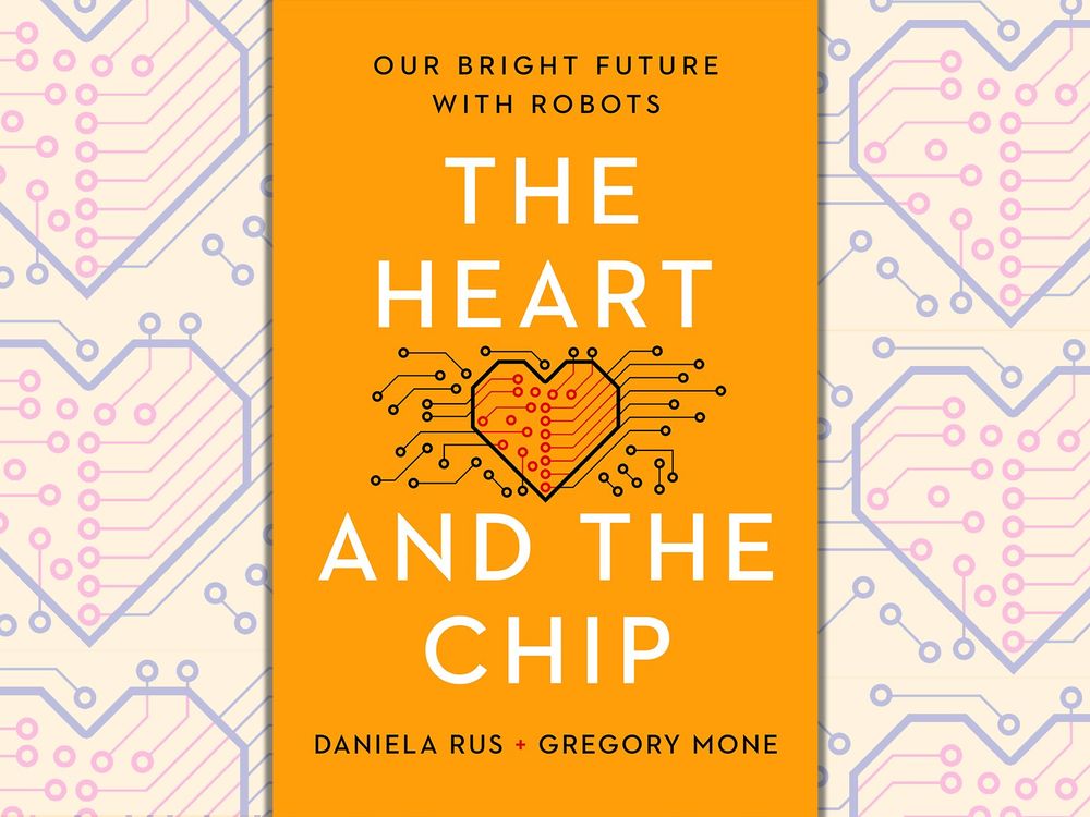 An orange book cover for The Heart and the Chip by Daniela Rus and Gregory Mone