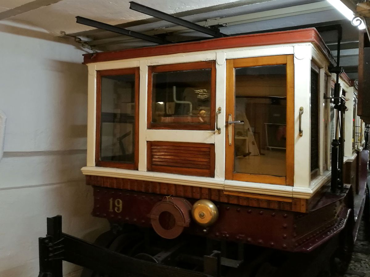 An original tram car of the Budapest Metro Line No. 1 displayed at the Budapest Underground Railway Museum.