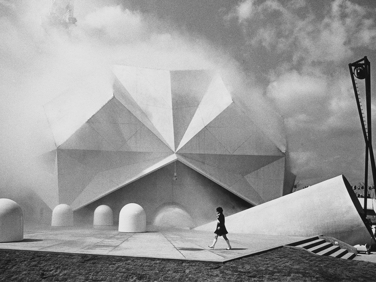 Artificial fog enshrouds the Pepsi Pavilion at Expo ’70 in Japan.
