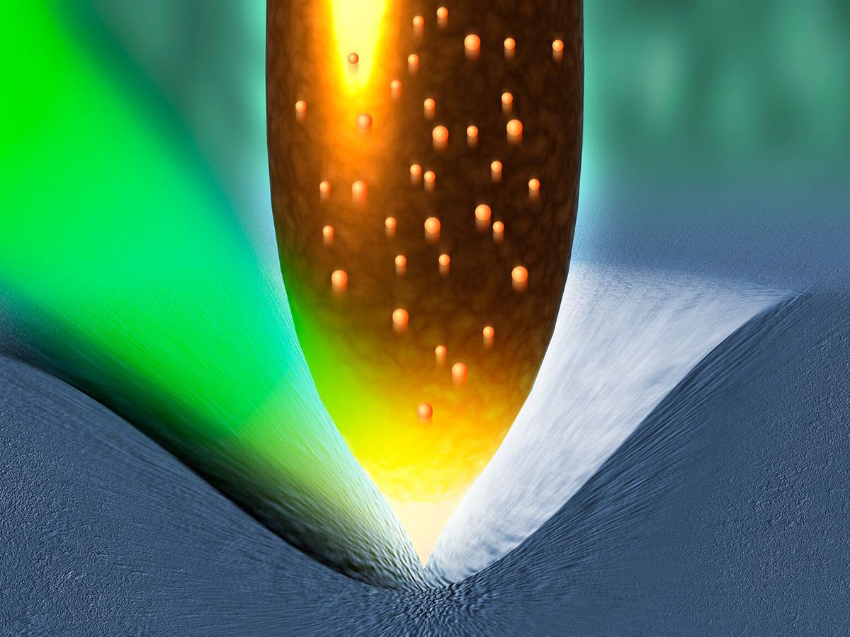 Artist's impression of squeezing more power out of solar cells by physically deforming each of the crystals in the semiconductors used by photovoltaic cells.