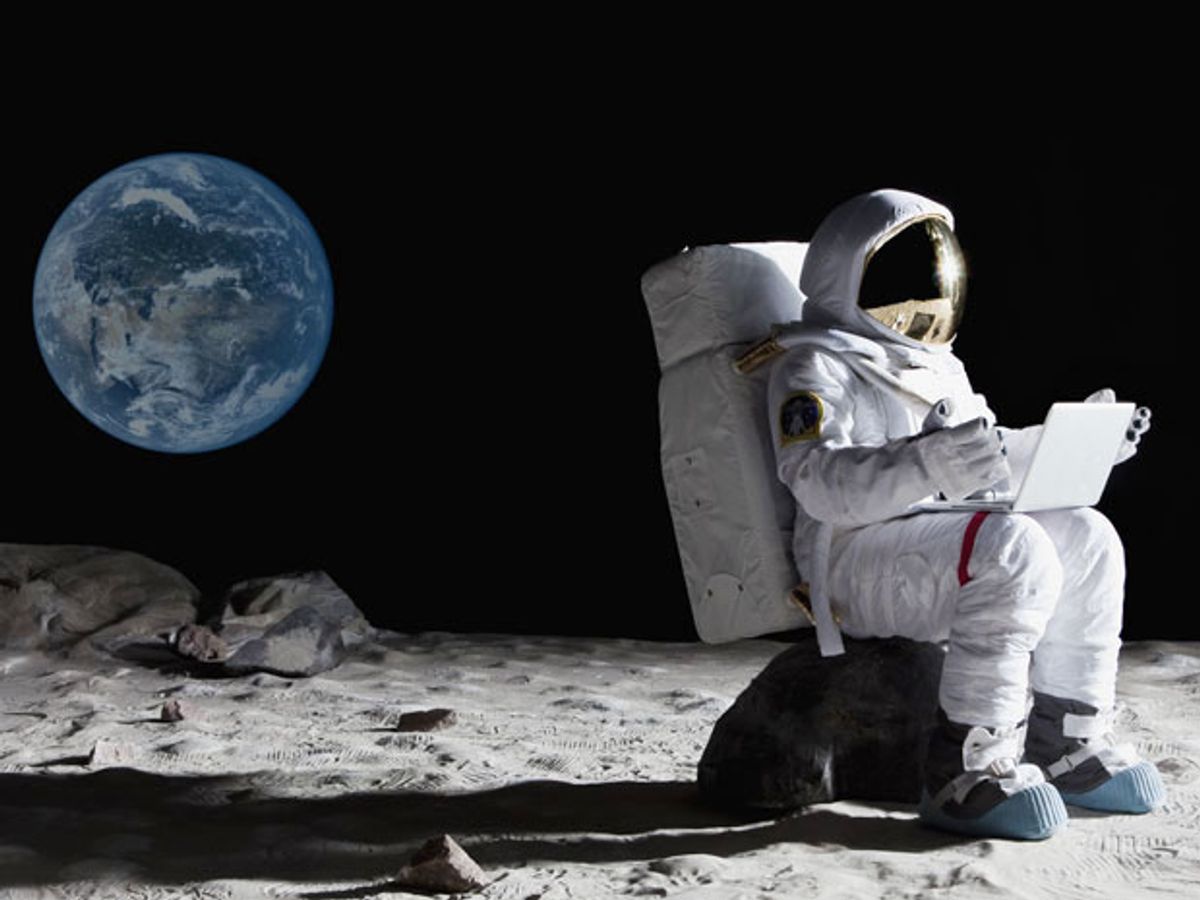 Astronaut hacking software on the Moon