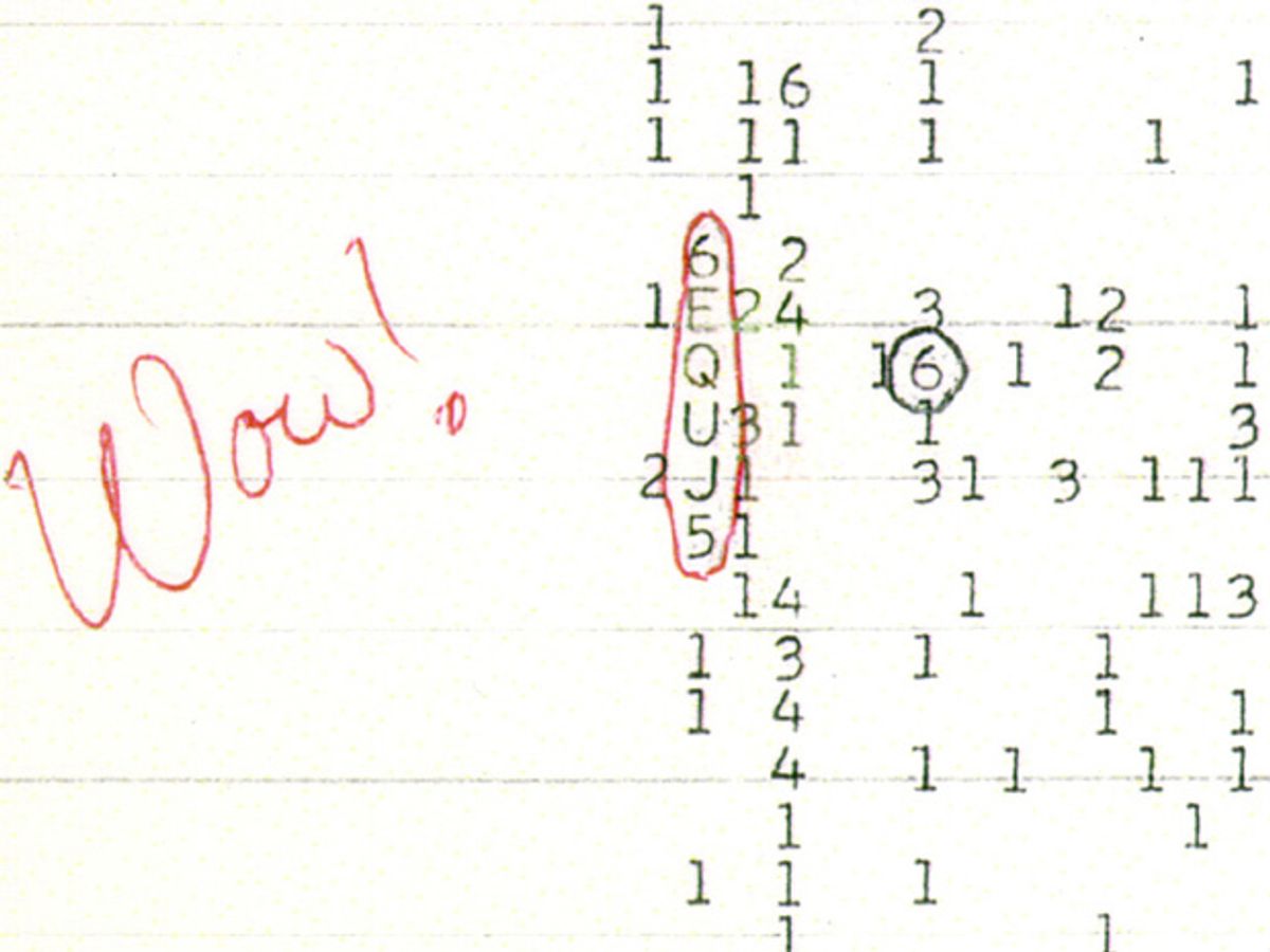 Astronomer Jerry Ehman annotated this computer printout of radio data