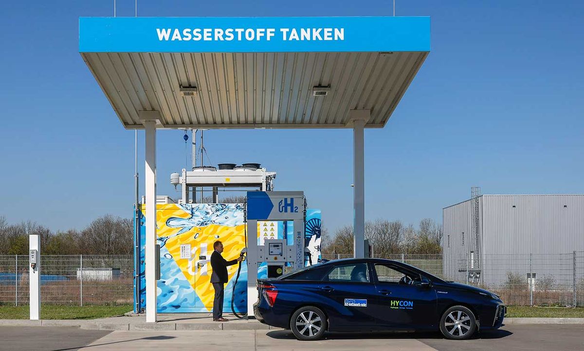 At a hydrogen refueling station in North Rhine-Westphalia, Germany, a motorist filled the tank of a Toyota Mirai, one of the very few fuel-cell powered cars on the market.