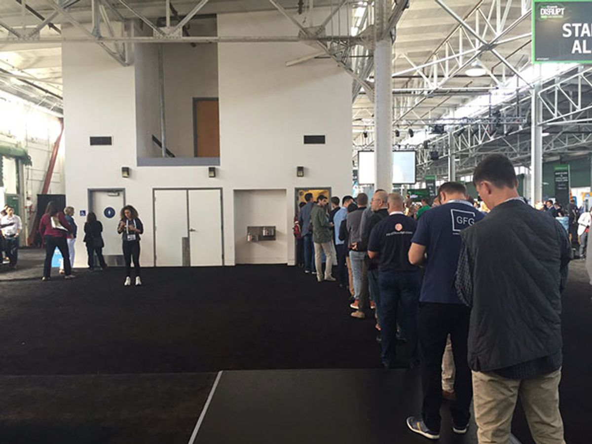 Bathroom lines in Silicon Valley are one measure of diversity, like those shown here at last month's TechCrunch Disrupt event. There is virtually no line for the women's bathroom, while the line for the men's room seems endless.