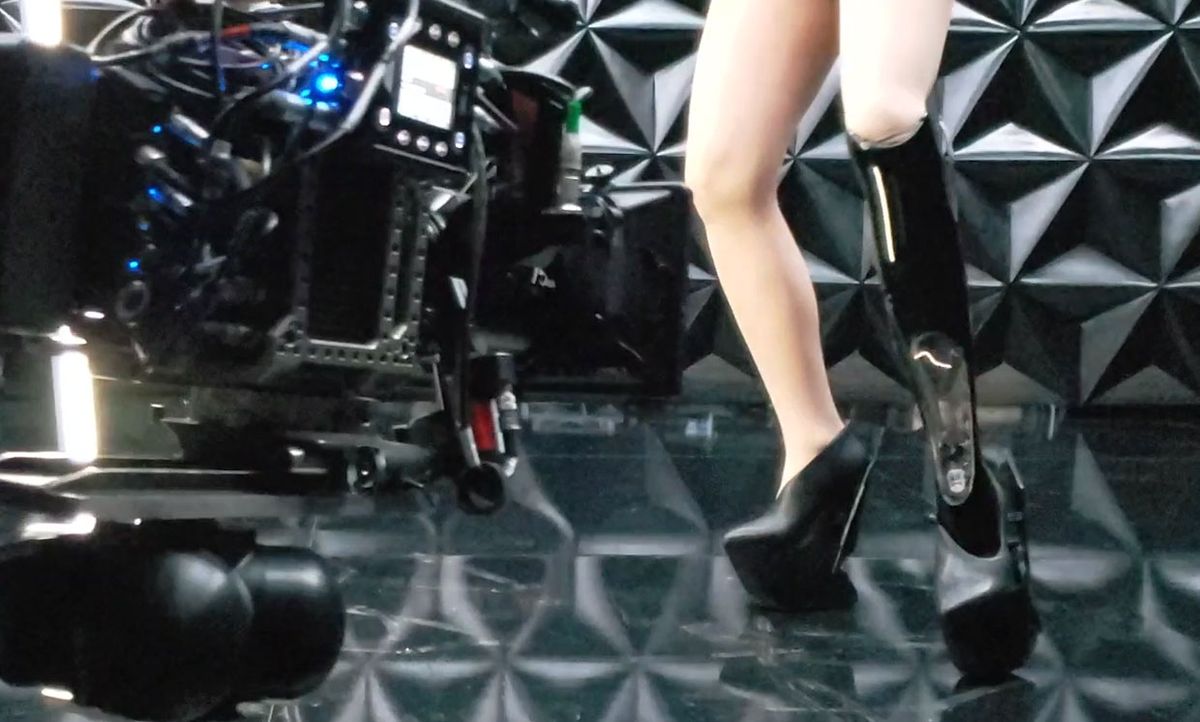 Behind the scenes video showing the tesla coil prosthetic limb on Viktoria Modesta
