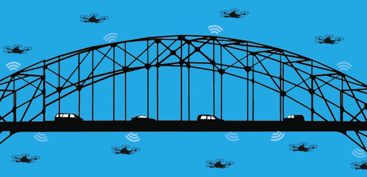 Bridge being monitored by drones