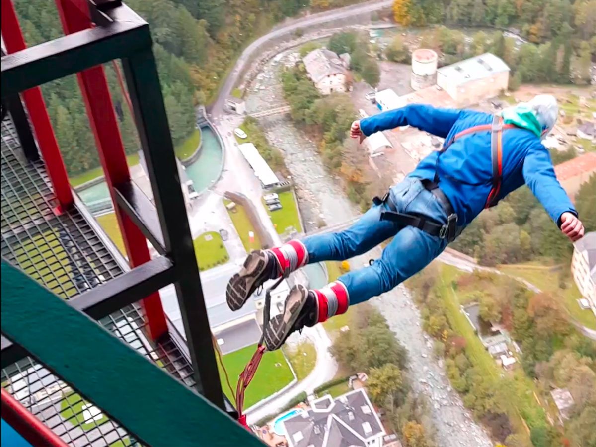 Bungee jumper in action off the Europa Bridge in Austria.