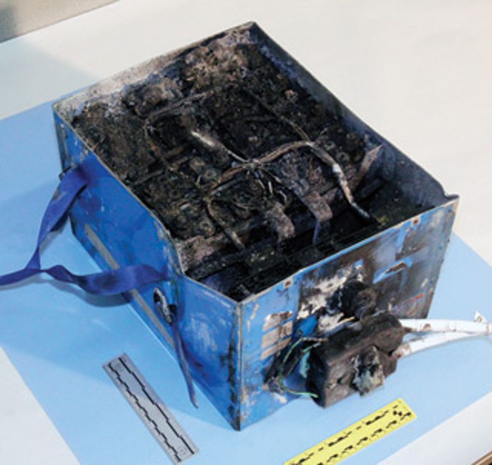 Burn out: Thermal runaway cooked this battery from an auxiliary power unit in a Japan Airlines 787.\u2029