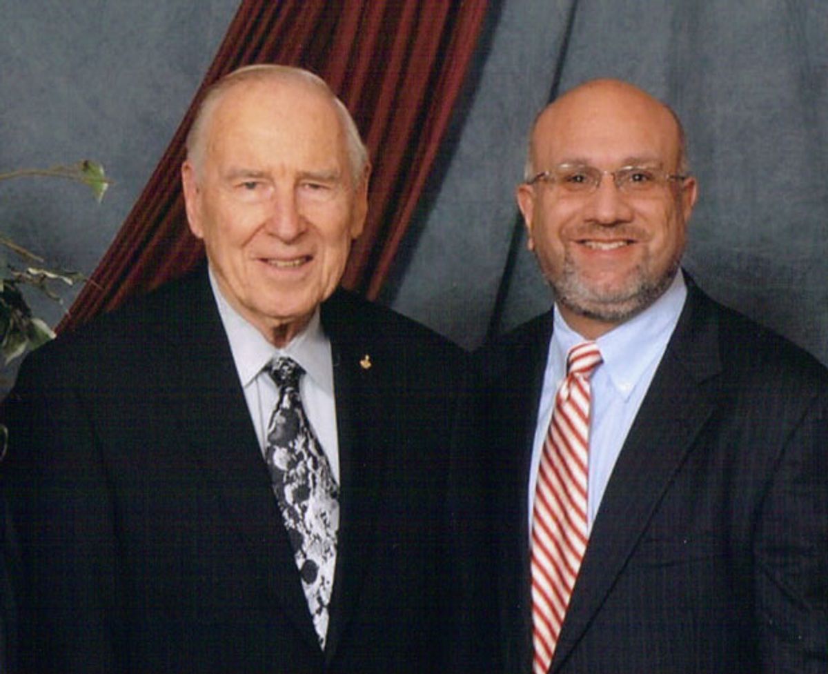 Burt Dicht [right] with Jim Lovell, one of the astronauts aboard Apollo 8, the first mission to enter lunar orbit. That mission inspired Dicht to pursue an engineering career.