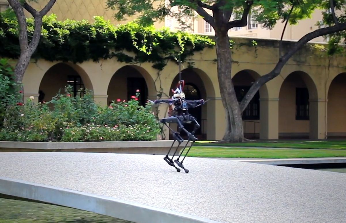Caltech's Leonardo bipedal robot with drone thrusters