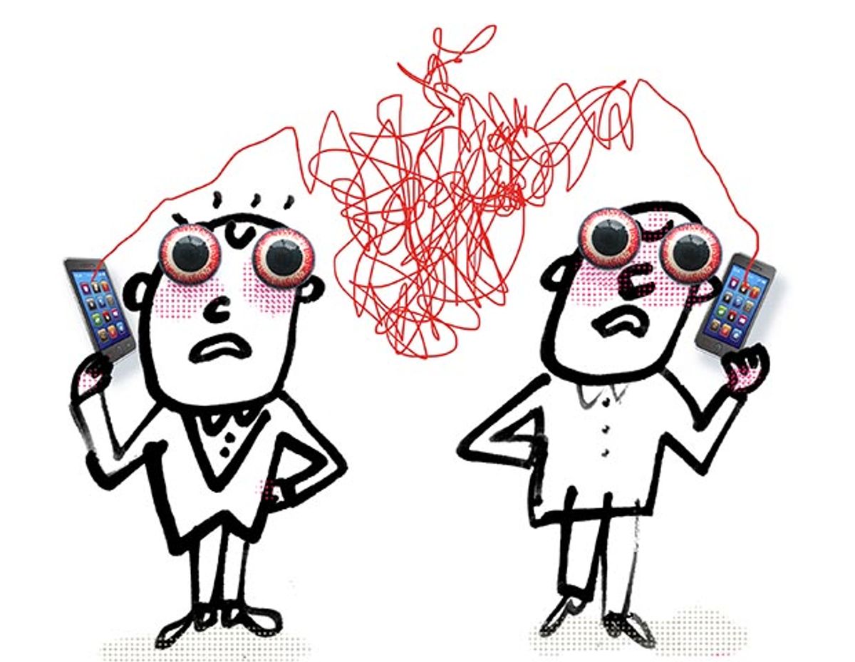 cartoon of two guys talking on phones
