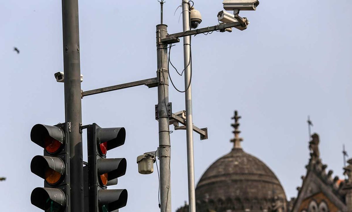 CCTV cameras outside the Chatrapati Shivaji Terminus (CST) railway station in Mumbai, India