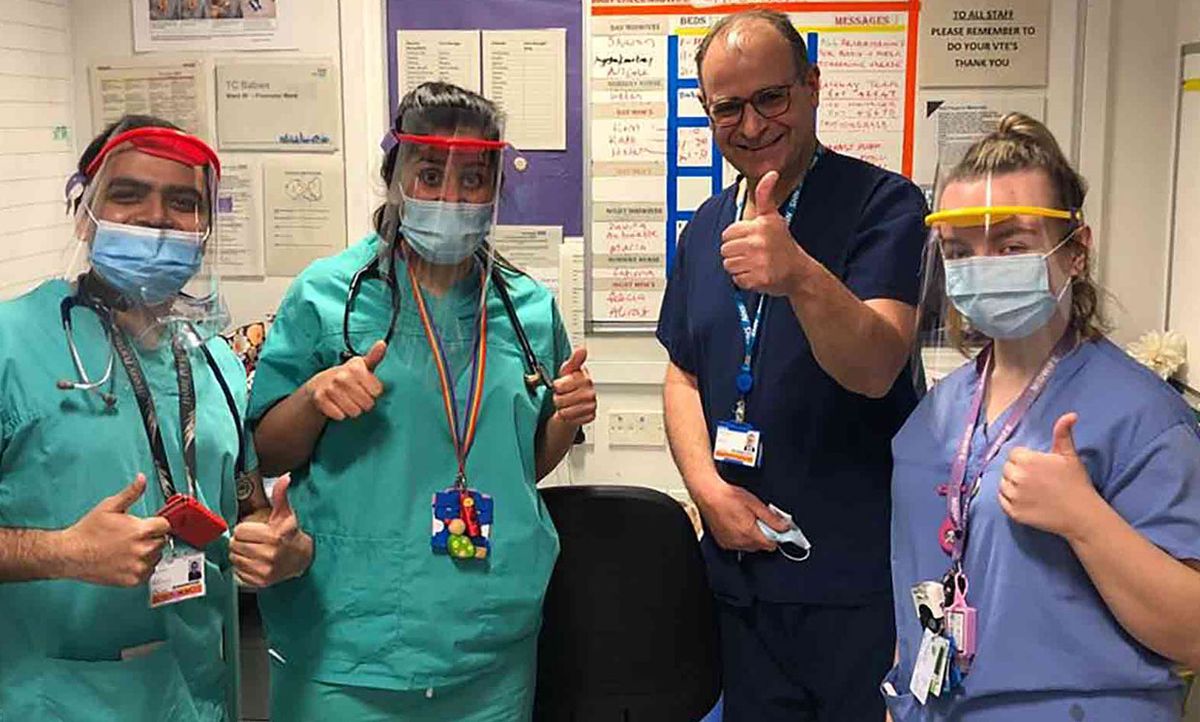 Clinical staff wearing the personal protection equipment at Barts Health NHS Trust, Queen Mary University of London's hospital.