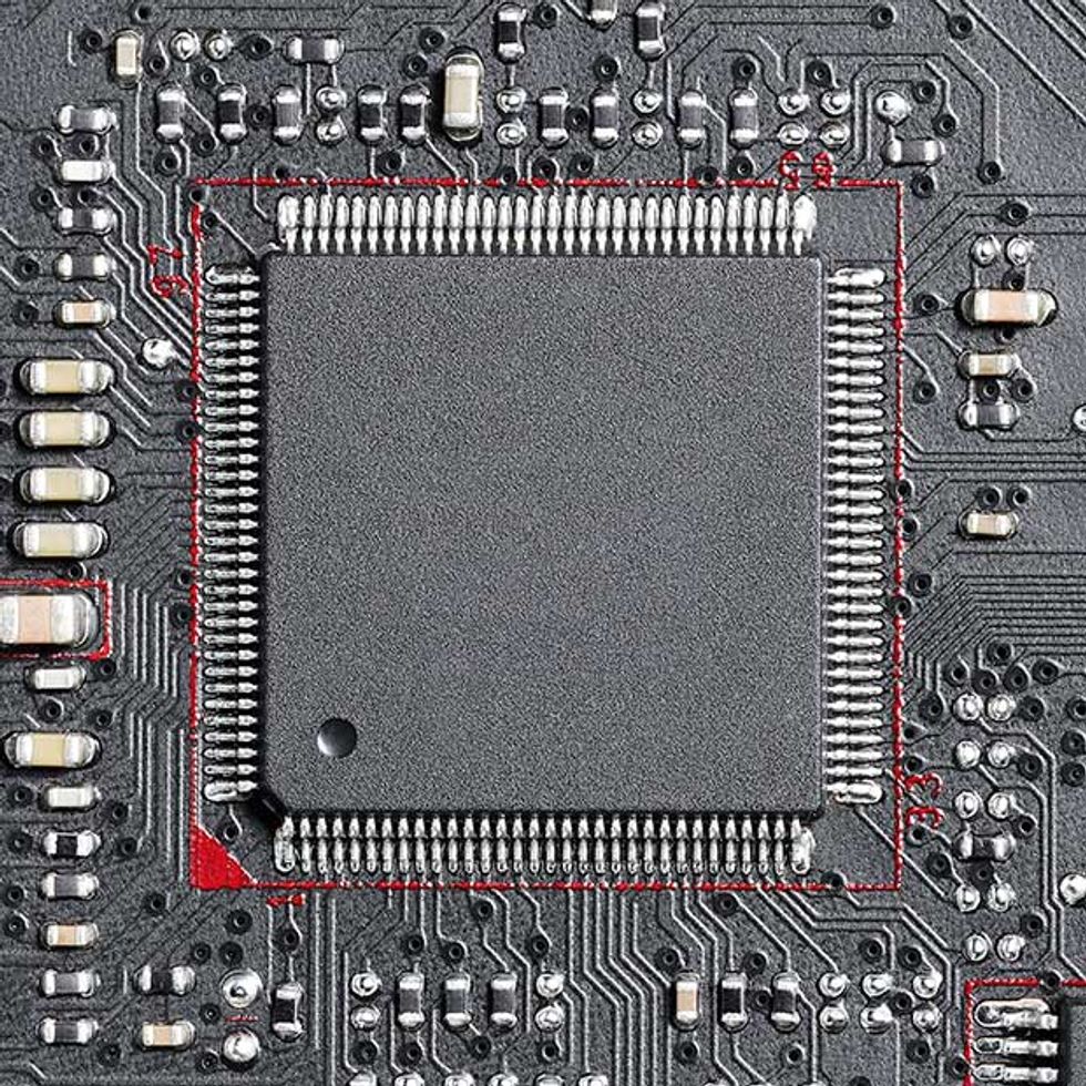 Close up image of a circuit board showing a threatened area: the Super I/O chip