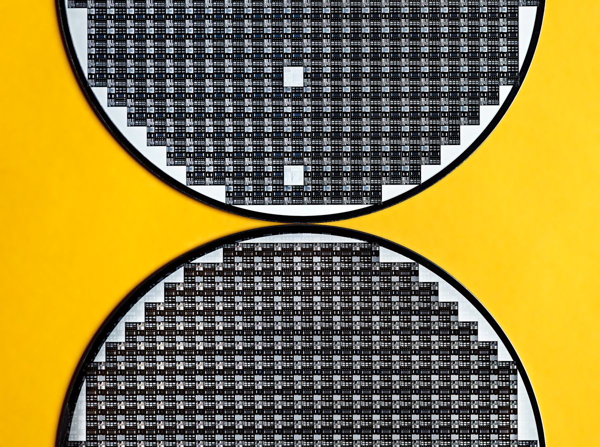 Close-up of a two wafers on a yellow background