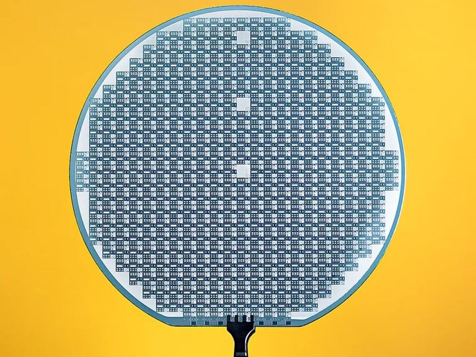 Close-up of a wafer on a yellow background