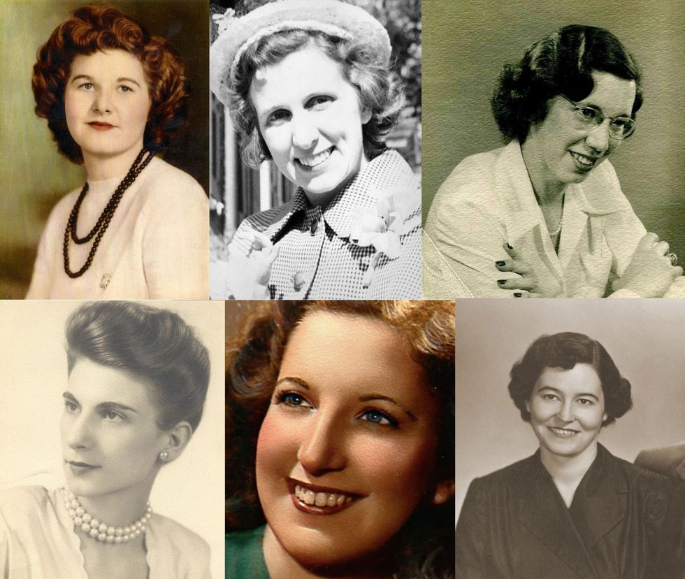 collage of vintage photographs of six women.