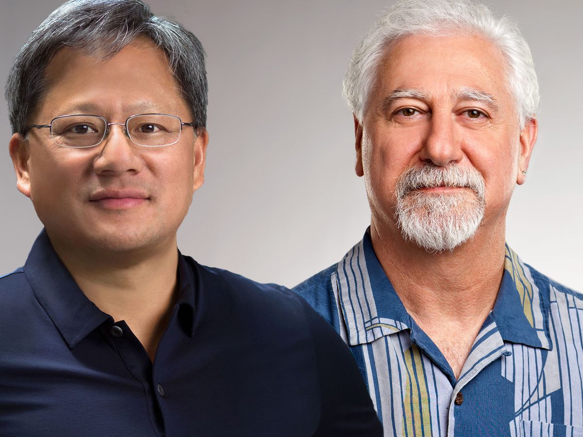 Composite photographs of Nvidia CEO Jensen Huang and co-founder Chris Malachowsky.